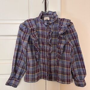 Sezane Jane Plaid Linen Button Down Shirt